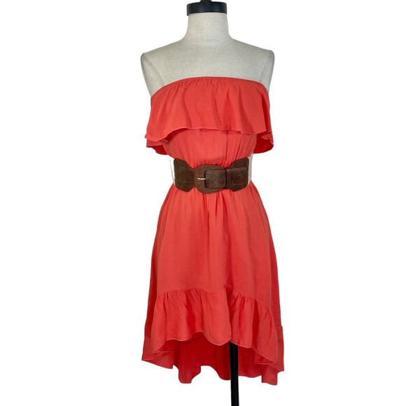 Orange ruffled strapless belted sundress by full tilt Women's xs boho hi low hem - Picture 1 of 9